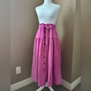 George Pink Button-Front Midi Skirt with Tie Waist